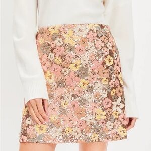 LOFT Pink Sequin A-line Mini Skirt